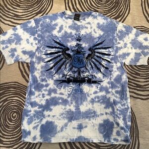 Blue and White Tie-Dye Graphic T-Shirt